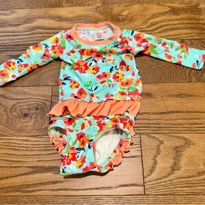 Ruffle butts floral Long Sleeve Kids Swim Set